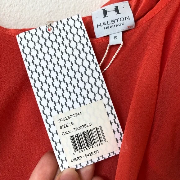 NWT Halston Heritage Orange 100% Silk Mini Dress Size 6 - Picture 8 of 10